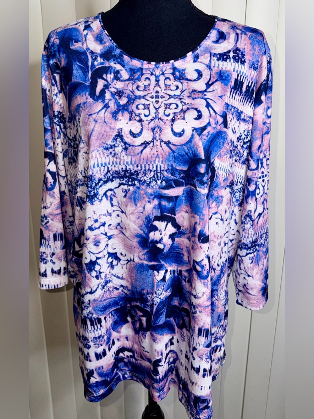 Allison Daley Womens Embellished Long Sleeve Top Purple Pink Plus Size 2X